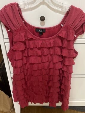 AGB Women's Ruffle Scoop Neck Tank Top - Raspberry